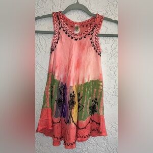 Girls Colorful Embroidered Sleeveless Tie-Dye Top